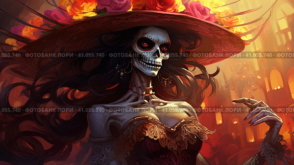 la catrina jovial skeleton death goddess dnd. Generative AI. Стоковое AI-изображение, AI-художник Ирина Ручушкина / Фотобанк Лори