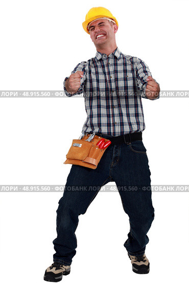Laborer gesturing on white background. Стоковое фото, агентство Ingram Publishing / Фотобанк Лори