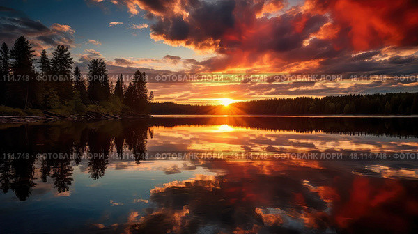 lake red sunburst ai generated. Стоковое AI-изображение, AI-художник Vectorwin / Фотобанк Лори