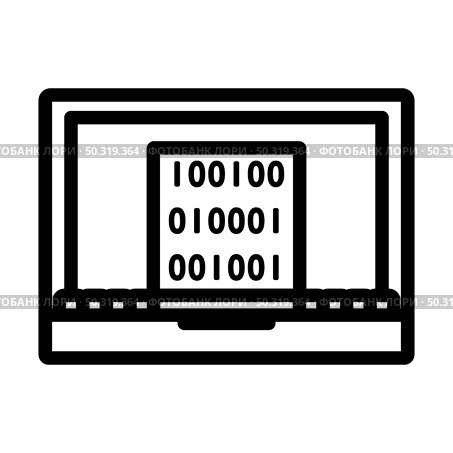 Laptop With Binary Code Icon. Editable Bold Outline Design. Vector Illustration. Стоковая иллюстрация, агентство Ingram Publishing / Фотобанк Лори