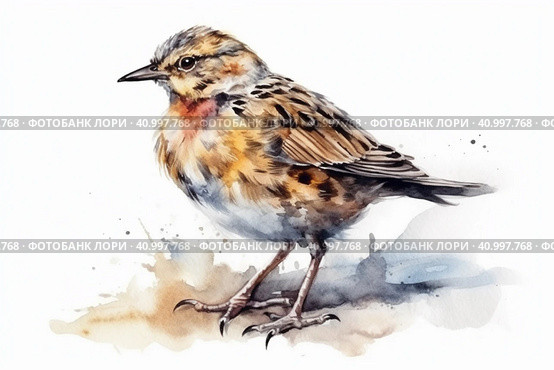 Lark on a white background, watercolor style, Generative AI. Стоковое AI-изображение, AI-художник Анна Кривицкая / Фотобанк Лори