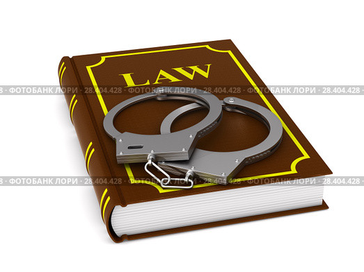 lawbook and handcuffs on white background. Isolated 3D illustration. Стоковая иллюстрация, иллюстратор Ильин Сергей / Фотобанк Лори
