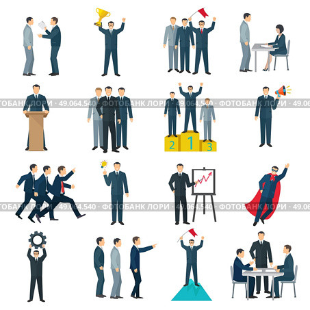 Leadership Flat Color Icons . Leadership flat color icons set with discussion idea leader negotiations public performance isolated vector illustration . Стоковая иллюстрация, агентство Ingram Publishing / Фотобанк Лори
