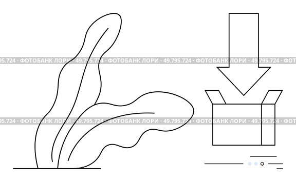 Leaf design next to a box with a downward arrow indicating insertion or download. Ideal for packaging, downloading, software installation, eco-friendly products, content delivery, data transfer. Minimalist Leaf and Box with Down Arrow for Download, Package, or Installation Concept. Стоковая иллюстрация, агентство Ingram Publishing / Фотобанк Лори