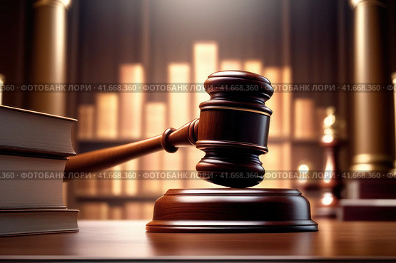 Legal law concept image, court gavel, law and authority concept. The gavel of a judge or decision-maker to authority about business, justice, or the law for a court proceeding.. AI. Стоковое AI-изображение, AI-художник Sergey Grishin / Фотобанк Лори