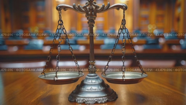 Legal office of lawyers, justice and law concept : Retro balance scale of justice on a desk in a courtroom, depicting giving fair and objective consideration to all evidence, without showing bias. Стоковое AI-видео, аниматор Ирина Михайличенко / Фотобанк Лори