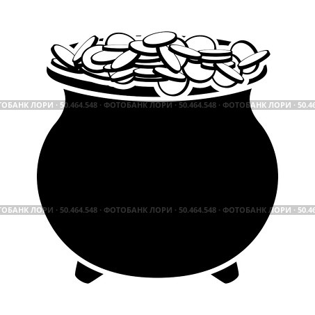 Leprechaun pot with gold coins. Cartoon element of Irish beer festival St Patrick’s day. Vector Illustration. Стоковая иллюстрация, агентство Ingram Publishing / Фотобанк Лори