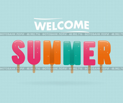 Lettering ice cream, welcome summer. Vector design. Стоковая иллюстрация, агентство Ingram Publishing / Фотобанк Лори