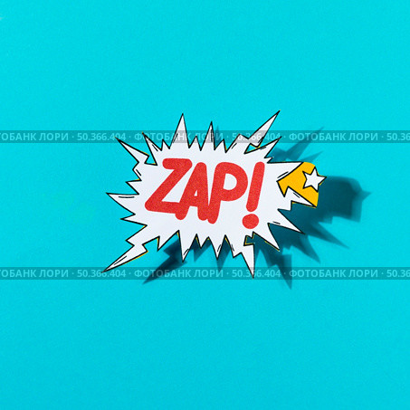 lettering zap comic text sound bubble speech word blue background. Стоковое фото, агентство Ingram Publishing / Фотобанк Лори