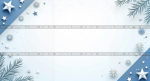 Light Blue and White Winter Elements Diagonal Frame with Copy Space. Стоковое AI-изображение, AI-художник Виталий Самсонов / Фотобанк Лори
