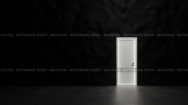 Light emanating from an open door in a dark room at dusk. Свет, исходящий из открытой двери в темной комнате в сумерках. Стоковое AI-изображение, AI-художник Katsiaryna Repich / Фотобанк Лори