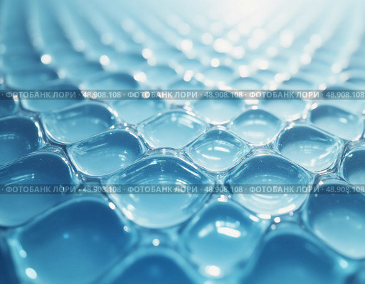 Light filters through the undulating layers of corrugated glass, casting tranquil blue reflections on the surface. A moment of calm and artistry captured in a beautiful morning glow Generative AI. Стоковое AI-изображение, AI-художник Юлия Петровская / Фотобанк Лори