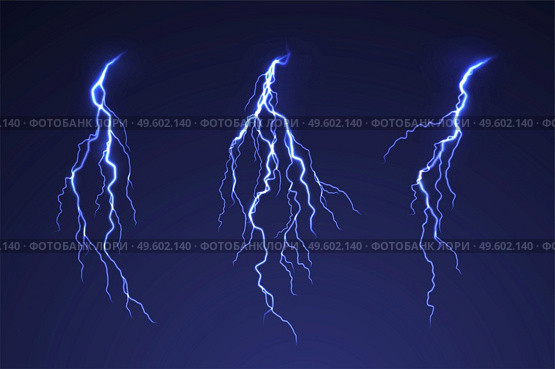 Lightning thunderstorm on dark background. Blue thunderbolt flare. Blue abstract background glow light effect electric lightning. Vector illustration EPS10. Lightning thunderstorm on dark background. Blue thunderbolt flare. Blue abstract background glow light effect electric lightning. Vector illustration. Стоковая иллюстрация, агентство Ingram Publishing / Фотобанк Лори