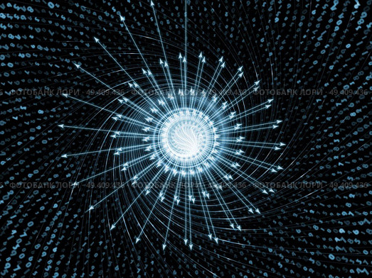 Lines and Digits series. Light blue background of spiraling patterns of numbers and arrows on the subject of science and technology. Стоковое фото, агентство Ingram Publishing / Фотобанк Лори