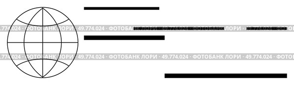 Lines of varying lengths extend from an outlined globe, suggesting abstract communication and global connectivity. Ideal for technology, communication, globalization, modern design, and abstract. Globe with Horizontal Lines Representing Abstract Communication and Connectivity. Стоковая иллюстрация, агентство Ingram Publishing / Фотобанк Лори