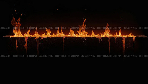 Линия пламя огня на черном фоне. Стоковое AI-изображение, AI-художник Vladimir Vikhrov / Фотобанк Лори