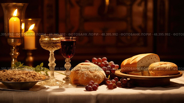 liturgy communion wafer and wine ai generated. Стоковое AI-изображение, AI-художник Vectorwin / Фотобанк Лори