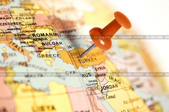 Location Turkey. Red pin on the map. Стоковое фото, агентство Ingram Publishing / Фотобанк Лори