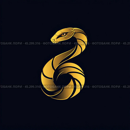 Logo, golden snake on a black background. Стоковое AI-изображение, AI-художник Елена Зубкова / Фотобанк Лори