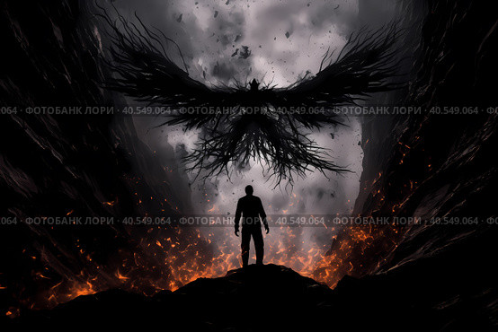 Lucifer falls from heaven ai generated illustration. Стоковое AI-изображение, AI-художник Mihail Mihaylov / Фотобанк Лори