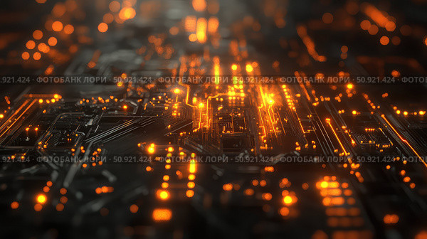 luminescent dissolving glowing circuitry ai generated. Стоковое AI-изображение, AI-художник Vectorwin / Фотобанк Лори