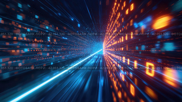 Luminous Digital Code Transmission Lines. Стоковое AI-изображение, AI-художник Кирилл Черезов / Фотобанк Лори