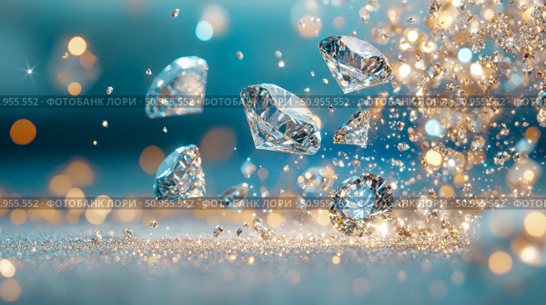 Luxury Abstract Concept: Diamonds falling amidst sparkles. Стоковое AI-изображение, AI-художник Данила Большаков / Фотобанк Лори