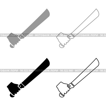 Machete in hand in use Arm Big knife set icon grey black color vector illustration flat style simple image. Machete in hand in use Arm Big knife set icon grey black color vector illustration flat style image. Стоковая иллюстрация, агентство Ingram Publishing / Фотобанк Лори