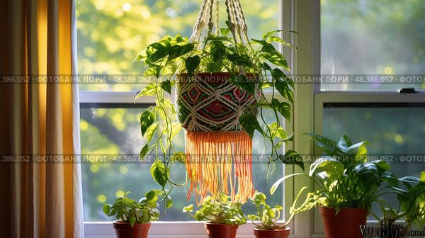 macrame bedroom plants ai generated. Стоковое AI-изображение, AI-художник Vectorwin / Фотобанк Лори