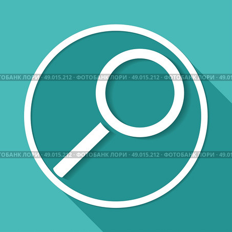 Magnify icon on white circle with a long shadow. Стоковая иллюстрация, агентство Ingram Publishing / Фотобанк Лори