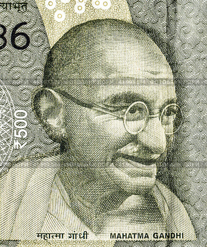 Mahatma Gandhi (1869-1948). Portrait from indian rupee banknote. Стоковое фото, фотограф FotograFF / Фотобанк Лори
