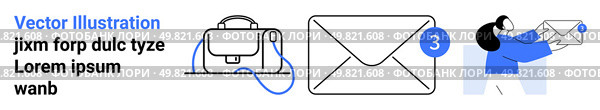Mailbag, envelope with notification, person holding letter. Ideal for email marketing, communication apps, newsletters, business correspondence, personal messaging, office tools, user interaction. Modern Email and Communication Concept with Envelope and Notification Elements. Стоковая иллюстрация, агентство Ingram Publishing / Фотобанк Лори