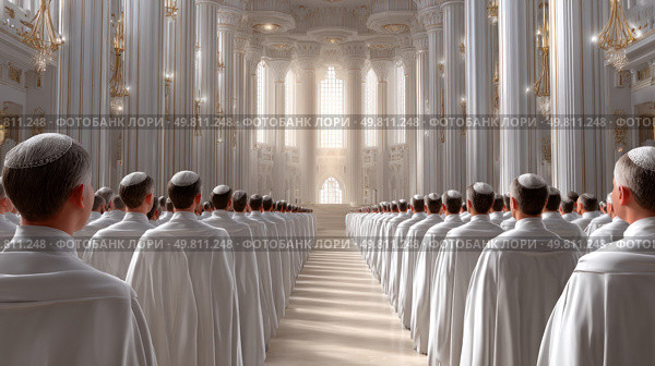 Majestic gathering of clergy in grand cathedral. Стоковое AI-изображение, AI-художник Юрий Поздников / Фотобанк Лори