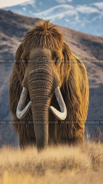 Majestic woolly mammoth emerging from the pleistocene epoch. Стоковое AI-видео, аниматор Юрий Поздников / Фотобанк Лори