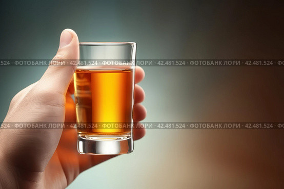 Male hand holding liquor shot. Generate ai. Стоковое AI-изображение, AI-художник Иван Рябоконь / Фотобанк Лори