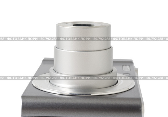Маленький цифровой фотоаппарат на белом фоне. Digital camera isolated on white background. Стоковое фото, фотограф Татьяна Д / Фотобанк Лори