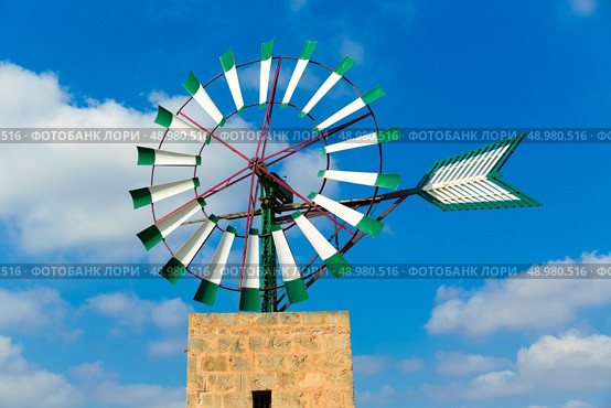 Mallorca Majorca windmill in Campos Balearic Islands of Spain. Стоковое фото, агентство Ingram Publishing / Фотобанк Лори