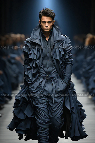 Man on the catwalk, creative fashion show,  Generative AI. Стоковое AI-изображение, AI-художник Анна Кривицкая / Фотобанк Лори