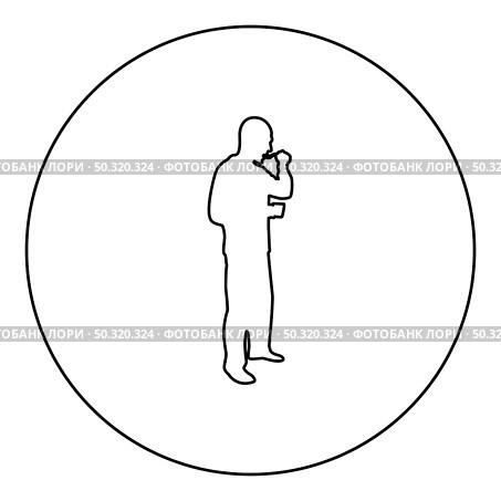 Man trying food from spoon standing Tasting concept Gourmet tries dish Chef trying  silhouette in circle round black color vector illustration contour outline style image simple image. Man trying food from spoon standing Tasting concept Gourmet tries dish Chef trying silhouette in circle round black color vector illustration contour outline style image . Стоковая иллюстрация, агентство Ingram Publishing / Фотобанк Лори