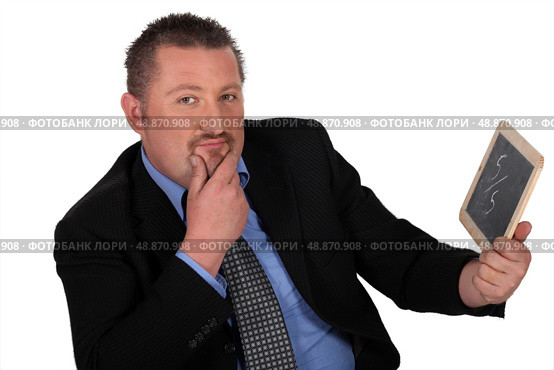 Man with a mini chalkboard. Стоковое фото, агентство Ingram Publishing / Фотобанк Лори
