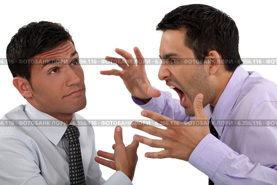 Man yelling at his apathetic colleague. Стоковое фото, фотограф Phovoir Images / Фотобанк Лори