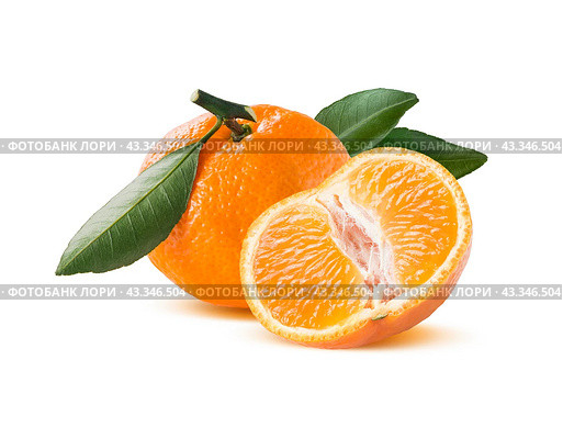 Mandarin and one half isolated on white background. Стоковое фото, фотограф Катерина Ковалева / Фотобанк Лори
