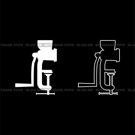 Manual mincer Meat grinder Vintage kitchen equipment Mill Shredder icon outline set white color vector illustration flat style simple image. Стоковая иллюстрация, агентство Ingram Publishing / Фотобанк Лори