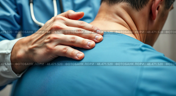 Мануальный терапевт проводит сеанс лечения. A chiropractor conducts a treatment session. Стоковое AI-изображение, AI-художник Смирнова Светлана / Фотобанк Лори
