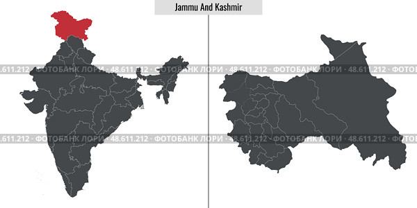 Map of Jammu and Kashmir state of India. Стоковая иллюстрация, иллюстратор Максим Гребешков / Фотобанк Лори