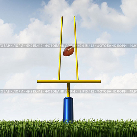 Market success challenge and sport game match fixing concept as a football scoring through an unfair tight restrained goal post as a business or life metaphor for overcoming obstacles and unfairness with 3D illustration elements. Стоковое фото, агентство Ingram Publishing / Фотобанк Лори