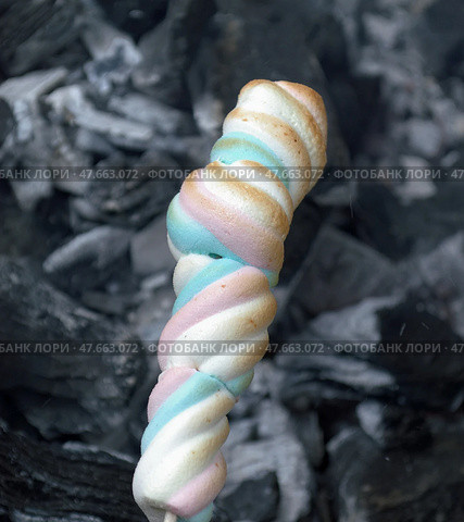 Маршмеллоу на шпажке, приготовление на мангале (Marshmallows on a skewer, cooking on the grill) Стоковое фото, фотограф Владислав Дельдюгинов / Фотобанк Лори