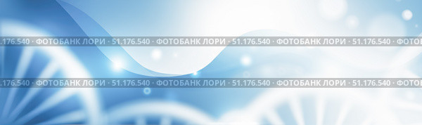 Medical banner with abstract DNA helix on soft blue background, clean science and technology backdrop for website header or pharmaceutical presentation. Стоковое фото, фотограф Павел Муравьев / Фотобанк Лори