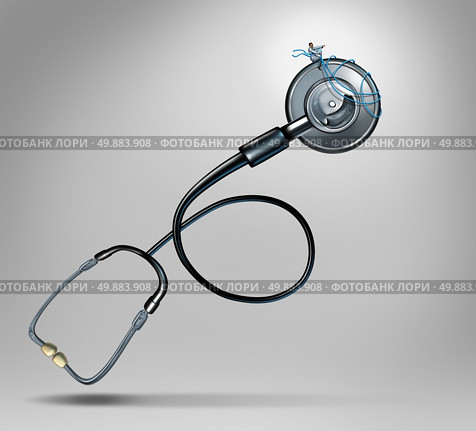 Medical guidance and patient care concept as a doctor piloting a giant stethoscope with a harness as a metaphor for hospital assistance and healthcare support and research leadership. Стоковое фото, агентство Ingram Publishing / Фотобанк Лори