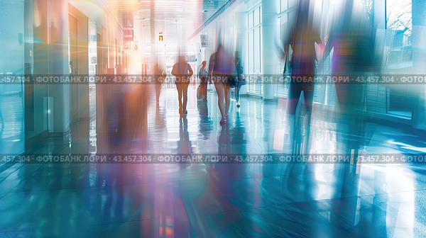 Medical staff in hospital corridor, health care, motion blur effect. Стоковое AI-изображение, AI-художник Ярославский Максим / Фотобанк Лори